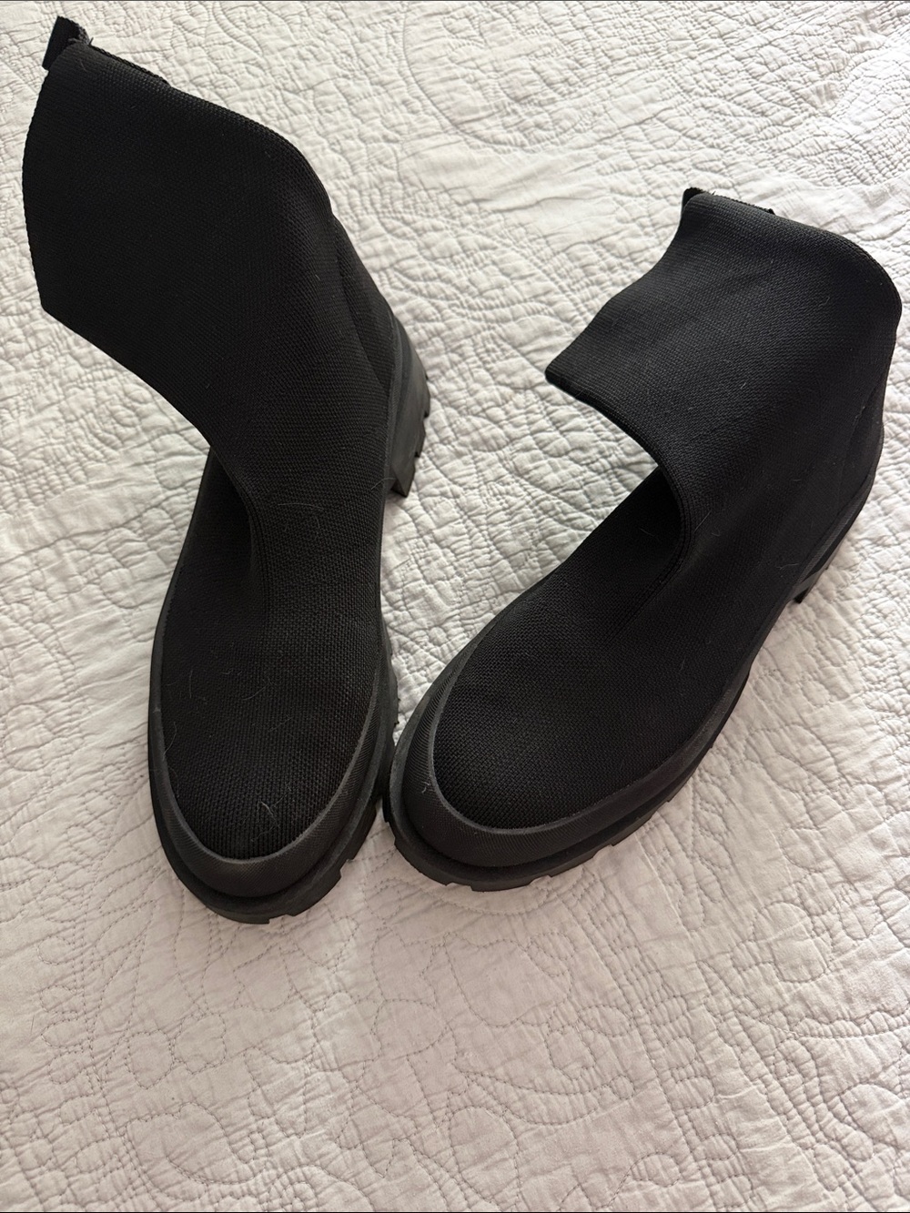 Zara- Black Stretch Knit Platform Ankle Boots - Women's